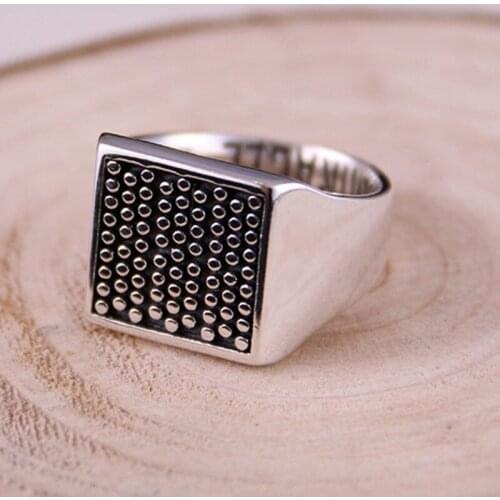 BOCAI New real pure s925 silver Man ring stylish square grid retro creative and personality all-match woman ring
