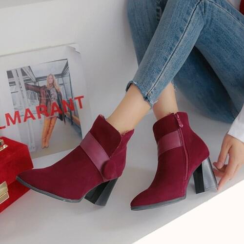 Short boots womens spring and autumn single boots 2020 new autumn wine red suede fashion Chelsea boots