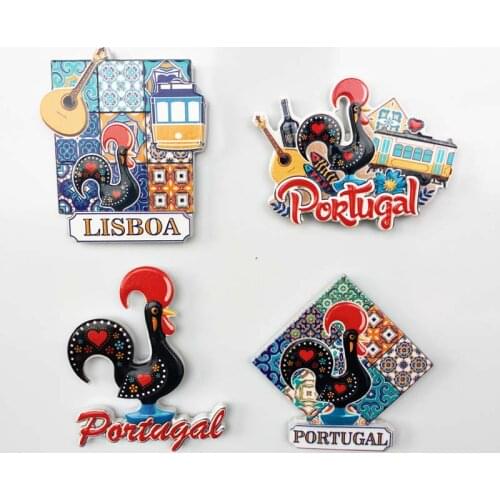 Creative Portugal Landmark Symbol Rooster Tourism Souvenirs Lisbon Madeira Tramcar Guitar Painted Magnetic Refrigerator Magnet