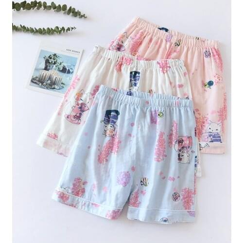 Women Sleep Bottoms Pure Cotton Gauze Summer Thin Soft Comfortable Loose Floral Shorts,sleep Shorts Can Be Beach Pants