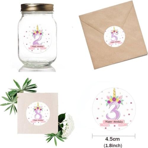Cute Unicorn Birthday Number Round Seal Stickers Adhesive Paper Stickers for Party Homemade Box Gift Packaging DIY Decor