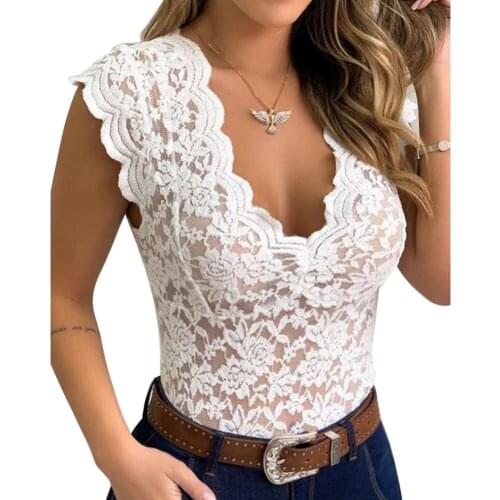 Fashion Womens Clothing Sleeveless Solid Lace Flower Crochet Tops V Neck Streetwear Female Tank Tops