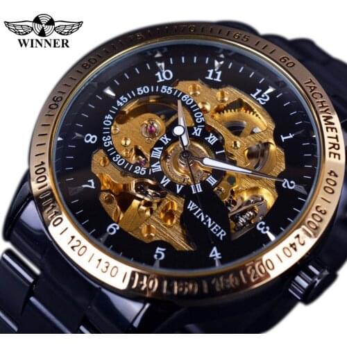 Winner Retro Classic Scale Golden Case Small Dial Design Relogio Masculino Mens Automatic Watches Top Brand Luxury Wrist Watch