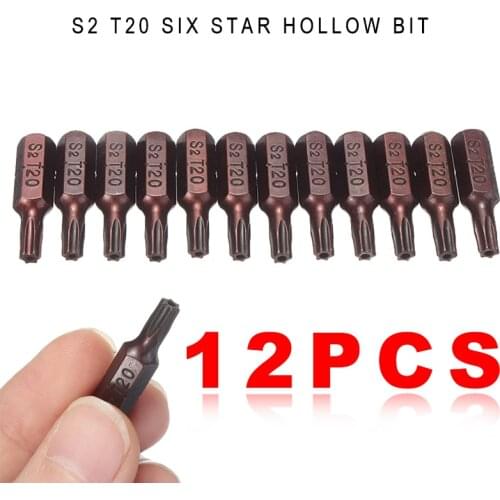 12pcs S2 Torx Screwdriver Bits Magnetic Security Screwdriver Bits 1/4" Hex Shank T20 Tips For Electric Manual Screwdriver Drill