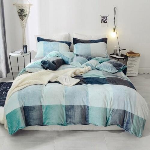 New Winter Green Lattice Treasure Hair Warm Bedding Set Duvet Cover Queen Bed Sheet King Pillowcases Home Textiles