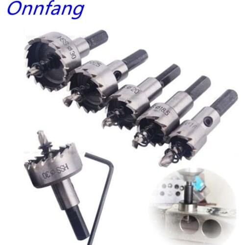 Onnfang Hot 5PCS Carbide Tip HSS Drill Bit Hole Saw Set Stainless Steel Metal Alloy 16/18.5/20/25/30mm For woodworking