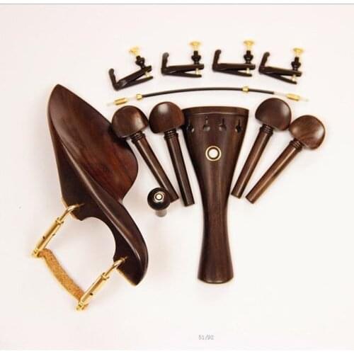 Wholesale 2 Sets Ebony Wood 4/4 Violin Accessories Chinrest & Golden Clamps Endpin Tuners Acessorio Para Violino Pegs