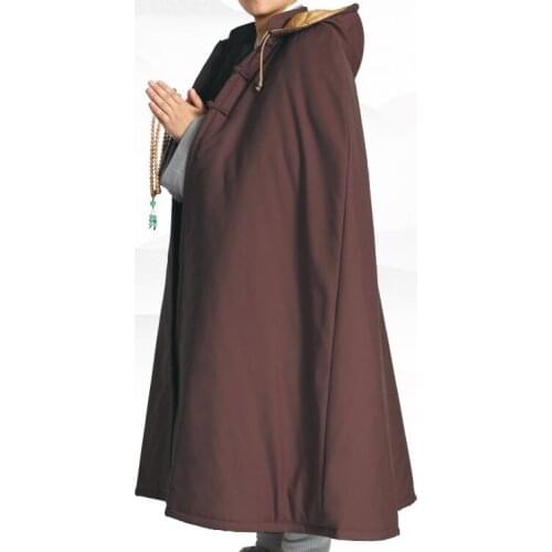 UNISEX 3color gray/brown/yellow Winter warm cotton meditation cloak lay nun cape buddhism shaolin monks kung fu suits