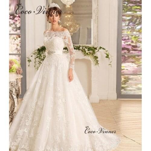 Off shoulder A line Europe Wedding Dress 2021 Court Train Sashes Long Sleeve Button Back Bride Dresses Wedding Gowns W0071