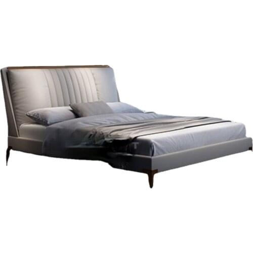 Custom Nordic light luxury solid wood leather bed leather bed modern minimalist double bed 1.8 meters minimalist wedding bed