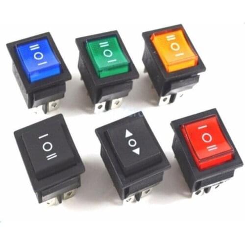 Rectangular Latching Rocker Switch 3 Position 6 Pins Black Red Green Blue Yellow