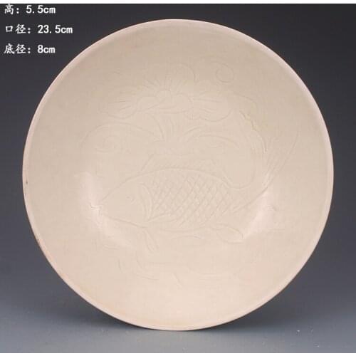 Rare Song Dynasty (961--1275) porcelain bowl,Ding kiln milk white glaze engraved fish,best collection & adornment, Free shipping