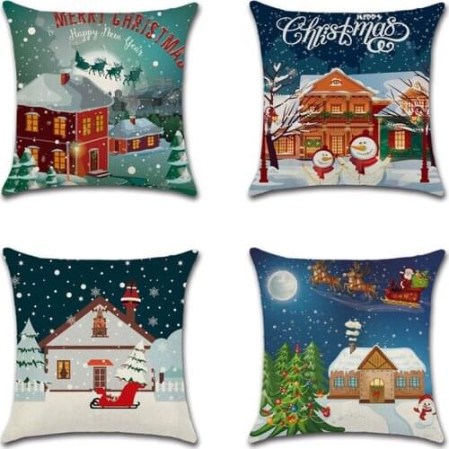 Christmas pillow Cushion cover Decorative pillows Couch Throw pillows case for sofa 45x45cm snowman house