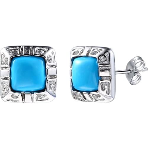 RIR New Blue Stone Round Kallaite GeometryTurquoise Stud Earring For Women Fashion Jewelry Bijoux