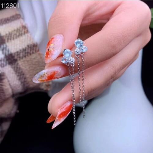 Top Quality Aquamarine Earring 925 Sterling Silver Fashion Natural and Real Aquamarine Earring
