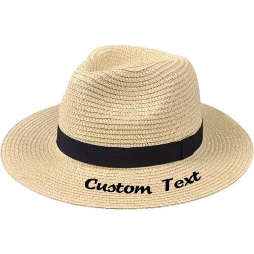 Personalized Custom Embroidery Text Name LOGO Unisex Sun Hat Large Brim Straw Hat Outdoor Beach hat Summer Jazz Topper hat