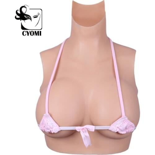 CYOMI B/C/D Cup Silicone Breast Forms Fake Boobs with cotton filling High Collar Neck to Ear Silicone for Cosplay Drag Queen 3G