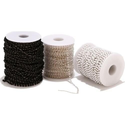 1Meter Stainless Steel White Black Chain 3mm Width Glass Beads Handmade Tiny Bead Chains DIY Jewelry Necklace Findings Making