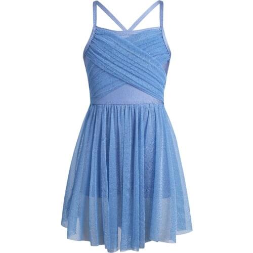 Kids Girls Glittery Mesh Dancewear Gymnastics Ballet Leotard Figure Skating Dress Child Stage Performance Lyrical Dance Costumes