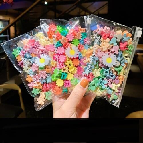 50/100pcs/Bag Small Cute Colourful Heart Crown Rabbit Ear Star Hair Claws Women Girls Kids Hair Clip Pin Accessories
