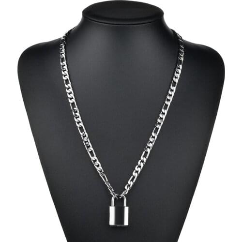 Fashion Punk Silver Color Chain Necklaces for Women Padlock Pendant Hip Hop Personality Necklaces Jewelry Gothic Neck Decoration