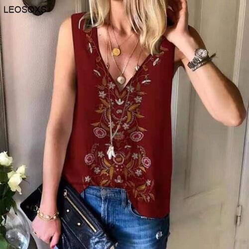 Summer Womens Clothing 2021 New Style Blouse Ethnic Style Vest V-neck Chiffon Shirt Printed Loose Temperament Top