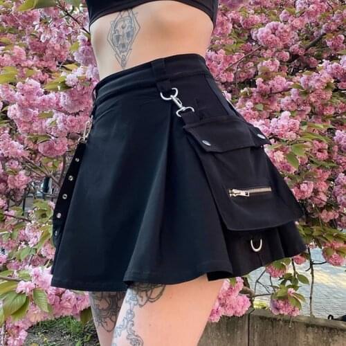 InsGoth Harajuku Punk Gothic Black High Waist Black Skirts Women Sexy Patchwork Bandage Mini Skirt Female Streetwear Summer Chie