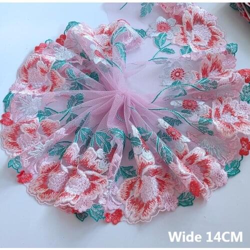14CM Wide Elegant Mesh Venise Rose Embroidered Lace Trimmings Fringe Ribbon DIY Handicraft Dress Guipure Headveil Sewing Decor