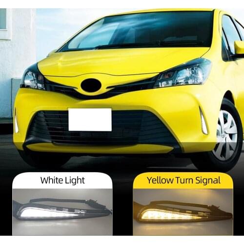 2PCS Car LED Daytime Running Light DRL For Toyota Vitz 2016 2017 2018 Yellow Turn Signal Light Bumper Lamp Fog Lamp