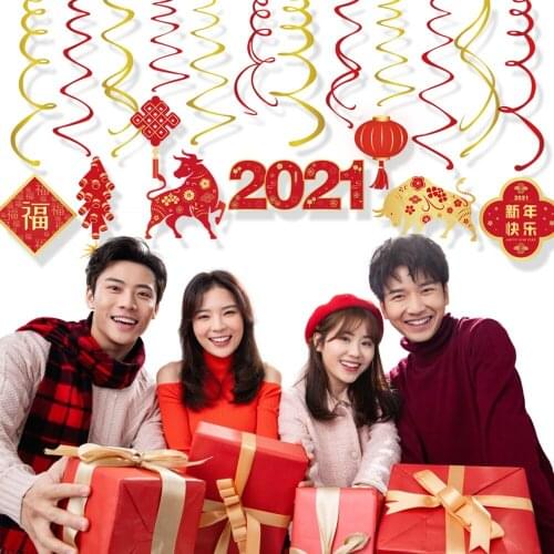 2021 Happy New Year Wall Spirals Chinese Culture Firecracke Chinese Knot Hanging Swirls China Spring Festival Party Decorations