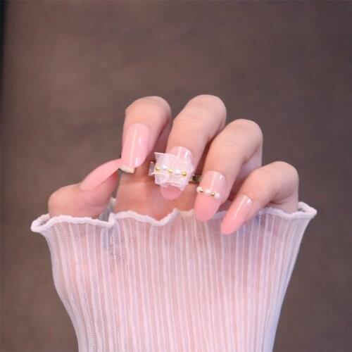 24pcs Pink Color Wear Long Paragraph Fashion Manicure Patch False Nails Save Time Wearable Nail Patch Fake Nails