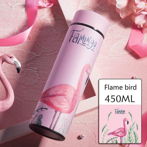 450ml Colorful 304 Stainless Steel Thermos Bottle Mug Creative Flamingo Flower Vacuum Flask Water Bottle Coffee Tea Cup