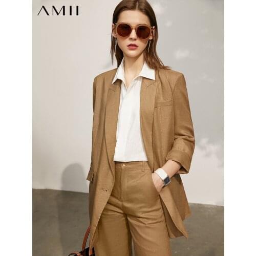 Amii Minimalism Summer Fashion Womens Suit Coat Offical Lady 100%Linen Solid Blazer Women Causal Loose Womens Pants 12140237