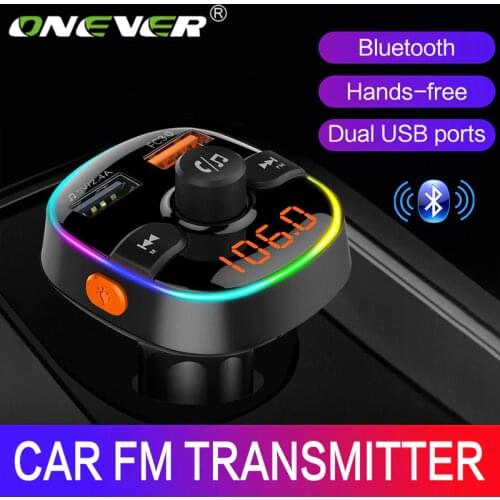 Onever FM Transmitter Wireless Bluetooth 5.0 Handsfree Car MP3 Player Bluetooth Kit FM Modulator Dual USB Charger RGB light safe
