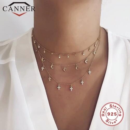 CANNER 100% Real 925 Sterling Silver Mini Zircon Clavicle Chain Round Choker Necklace For Women Minimalist Fine Jewelry collares