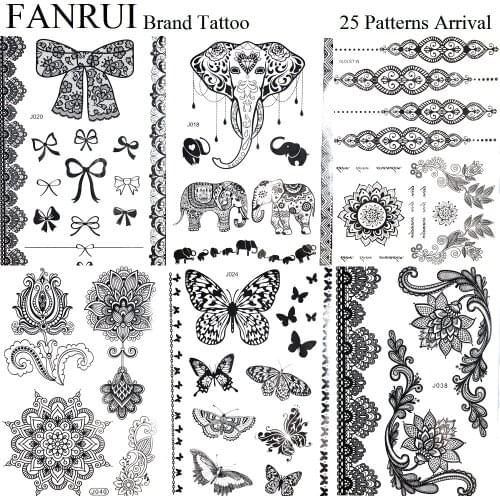 Black Pendants Ganesha Tattoo Stickers Body Arm Art Henna Temporary Tattoo Women Chest Butterfly Waterproof Tatto Party Jewelry