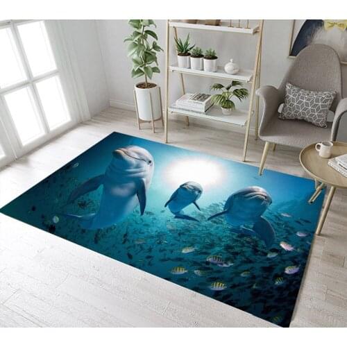 Sunlight Sea Fish Dolphin Baby Family Indoor Childrens Carpets Living Room Floor Cushion Kitchen Area Rug Bathroom Non-Slip Mat
