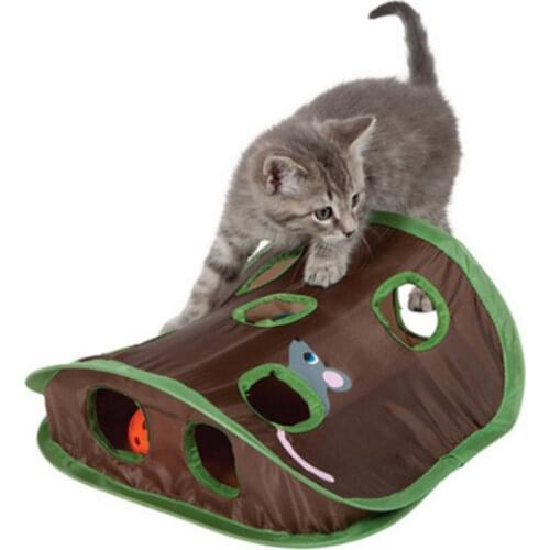 Pet Cat Mice Game Intelligence Toy Bell Tent With 9 Hole Cats Playing Tunnel Foldable Mouse Hunt Toys Keeps Kitten Active Pets