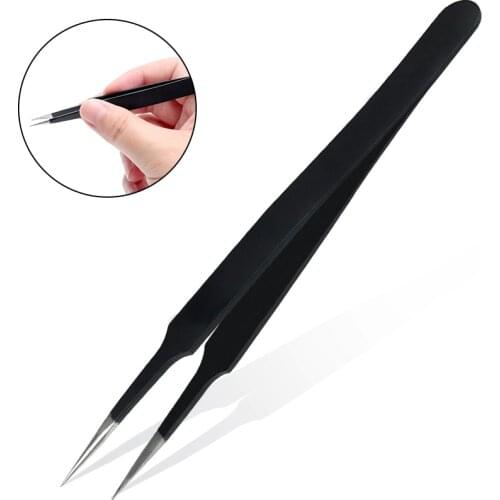 Electronic ESD Tweezers Tools Anti-static Curved Straight Tip Forceps Precision Soldering Tweezers Set 2pcs Tweezers Tools