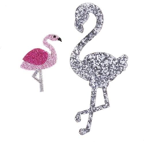 Brand Diamond Crystal Pink Flamingo Bird Embroidered Sequin Patches for Clothing Iron on Transfer Badge Clothes Sticker Stripes