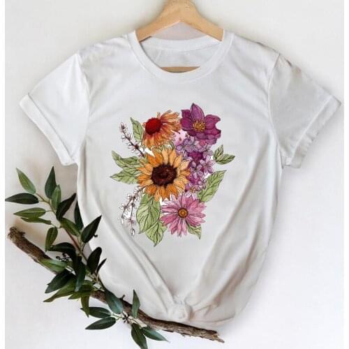 T-shirts Women Clothes Printing Graphic Tshirt Top Lady Print Female Tee T-Shirt Flower Short Sleeve Spring Summer 90s