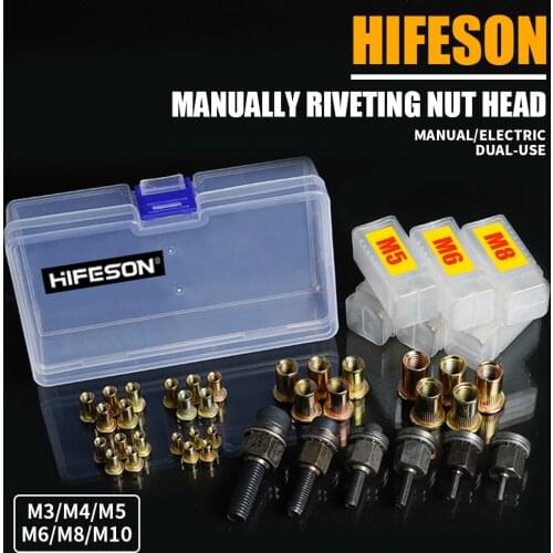 HIFESON 36PCS Pneumatic Rivet Gun Iron Nut Steel Material Thread Pull Head Riveting Nut M3-M10 Multi Size Insert Nutsert Cap