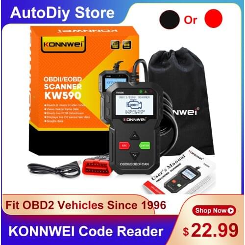KONNWEI KW590 CAN Bus Engine Code Reader Diagnotics Tool OBD2 Automative Car Scanner For Cars Since 1996 Multi-Language RedBlack