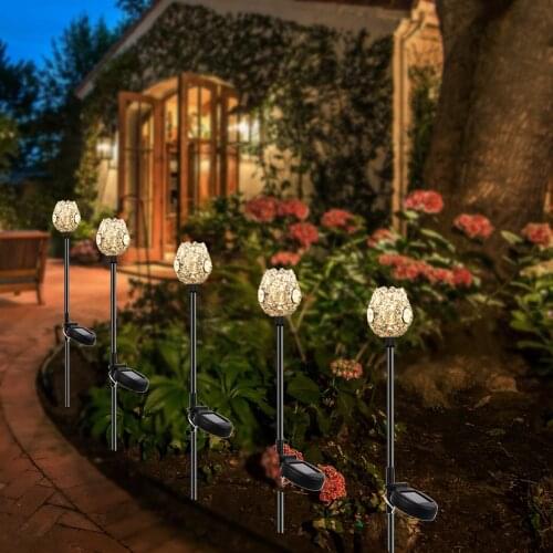 2 Pcs Crystal Flower Lawn Stake Lamps LED Solar Light Waterproof Outdoor Lighting Decoration For Garden Courtyard Pathway Patio