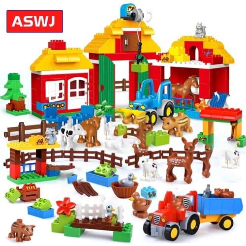 Big Size Building Blocks Happy Farm Mini Animal Figures Set For Kids DIY Gifts Compatible Duploe City Big Bricks Baby Toy Gift