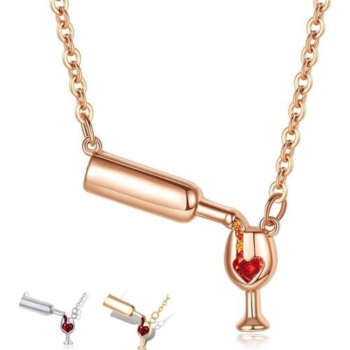 Fashion Surgical Steel Cubic Zirconia Necklace Wine Necklace Unique Design Womens Wine Glass Necklace & Pendant