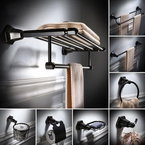 Bathroom Hardware Set Black Oil Brass Towel Rack Paper Holder Towel Ring Single Towel Bar Solid Brass Bathroom Accessories Set