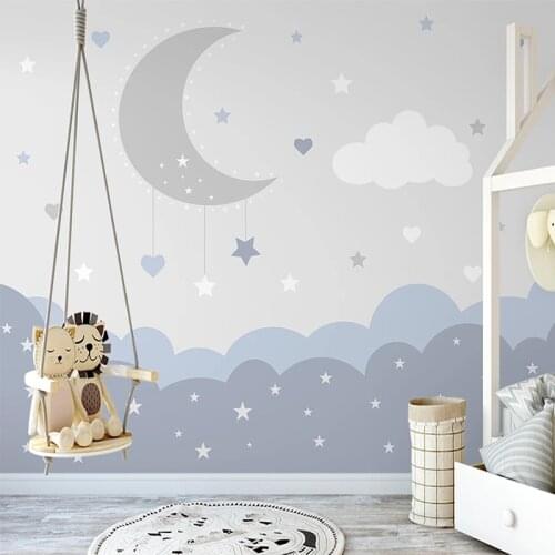 Custom Mural Wallpaper 3D Hand Painted Simple Moon Starry Sky Childrens Room Interior Background Wall Painting Papel De Parede