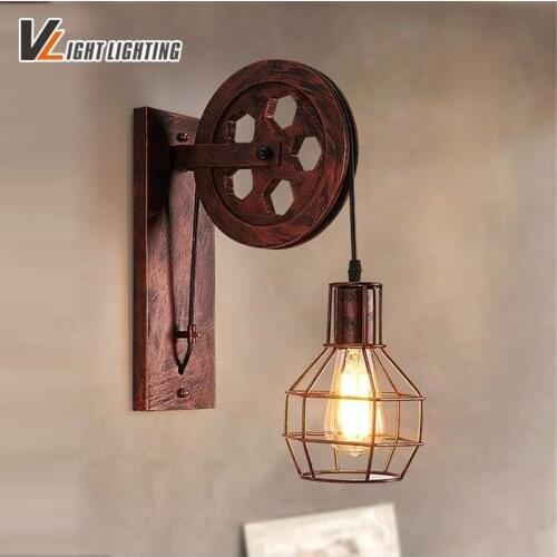 Loft retro lamp creative lifting pulley wall light Kitchen Bedroom Living Room restaurant wood Wall Lamp Bra wall Sconce