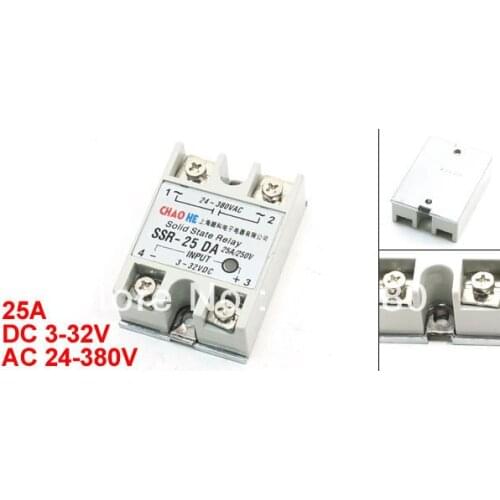 DC to AC Temperature Contoller Single Phase Solid State Relay SSR-25DA 25A 3-32V DC 24-380V AC